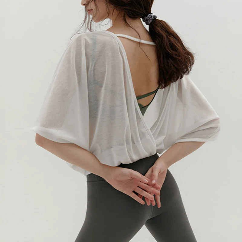 

Sean Tsing® Sport Cover T-Shirts Women Short Sleeve Backless Sunscreen Tees Yoga Running Fitness Training Athletic Pullovers