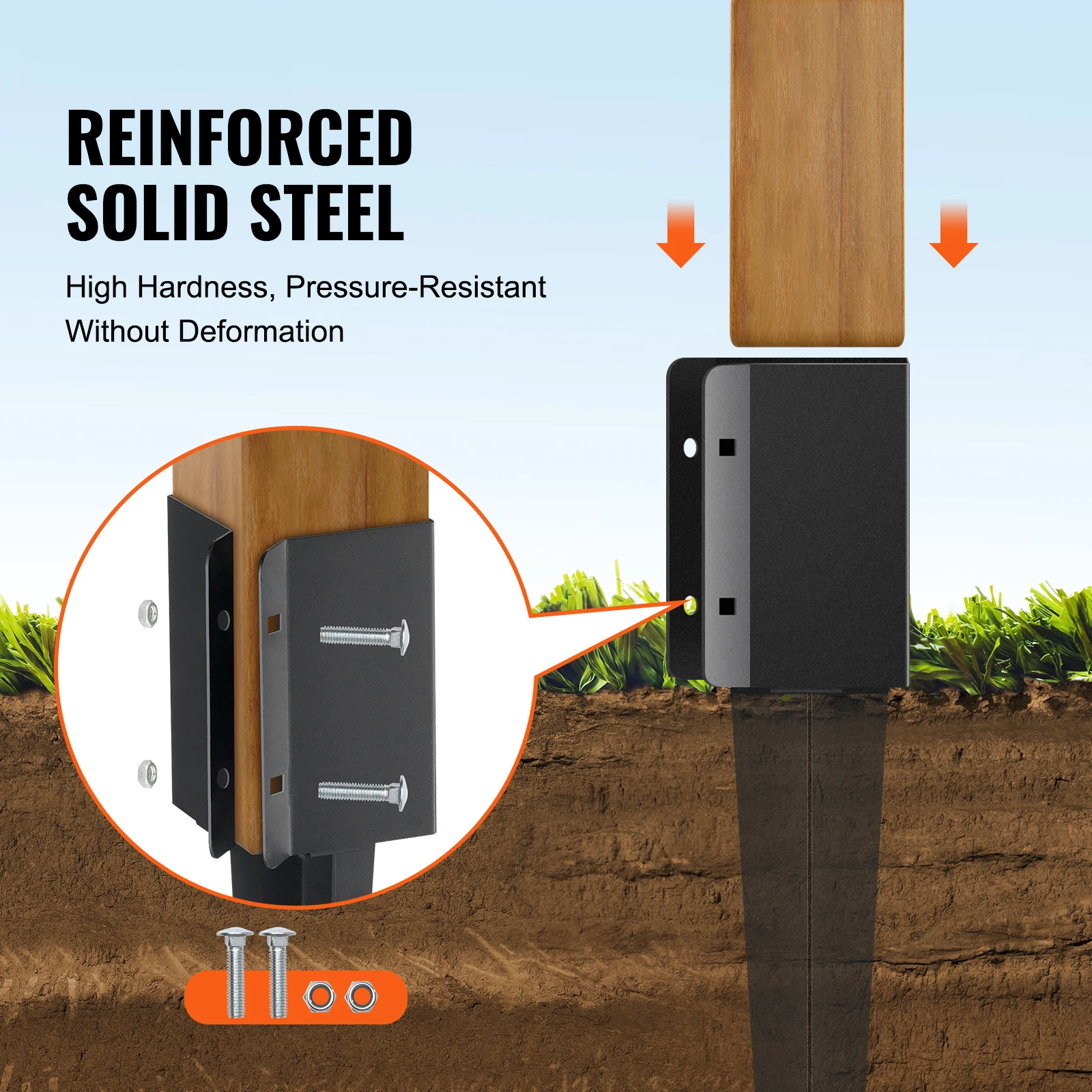 SucceBuy سياج آخر مرساة أرضية سبايك 4 عبوات 24 × 4 × 4 بوصة القطر الخارجي (القطر الداخلي 3.5 × 3.5 بوصة) مسحوق معدني مطلي
