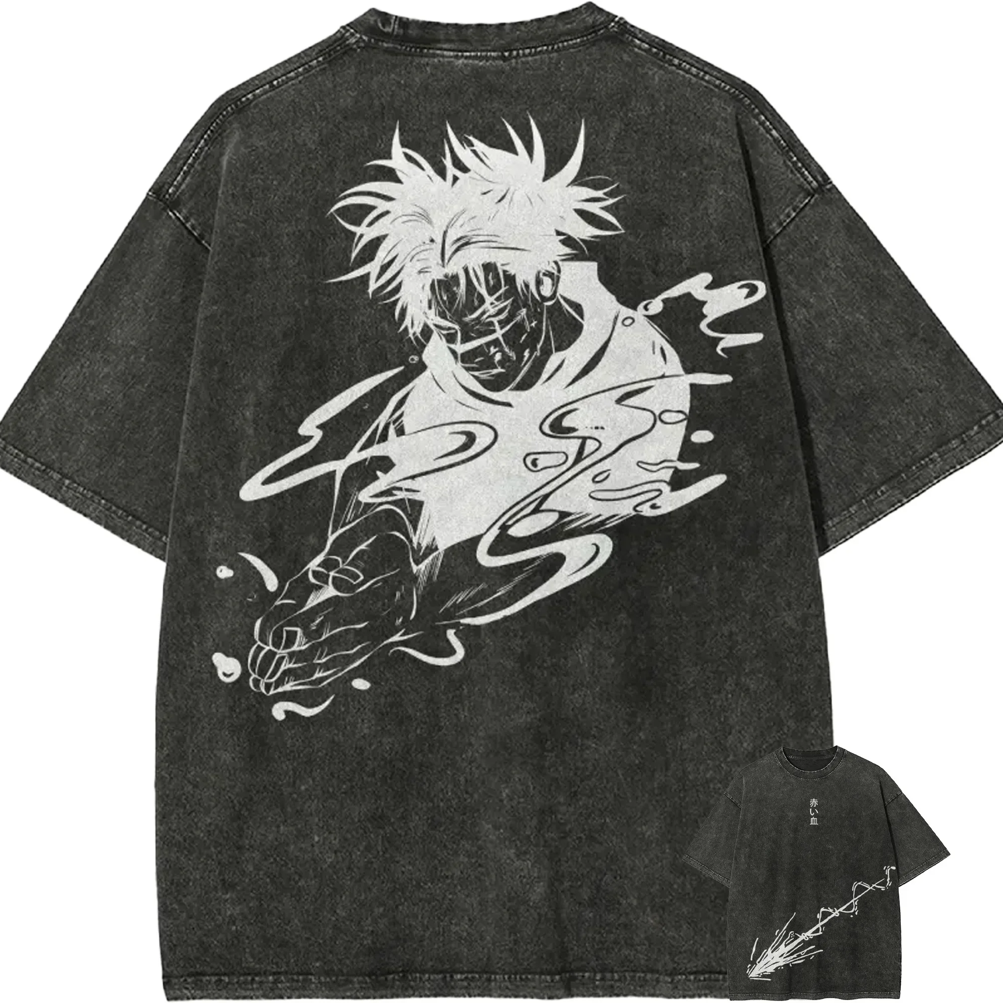 Jujutsu Kaisen Choso T Shirt Blood Manipulation Back Print Men Acid Wash Oversized Streetwear Anime Cotton Top Tee
