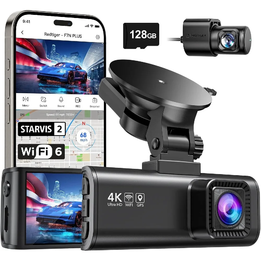 4K Front and Rear Car Interior Cameras Car WiFi Camera Built-in GPS Gravity Sensor 170 Wide-Angle 3-Inch Screen 24H Parking Mode