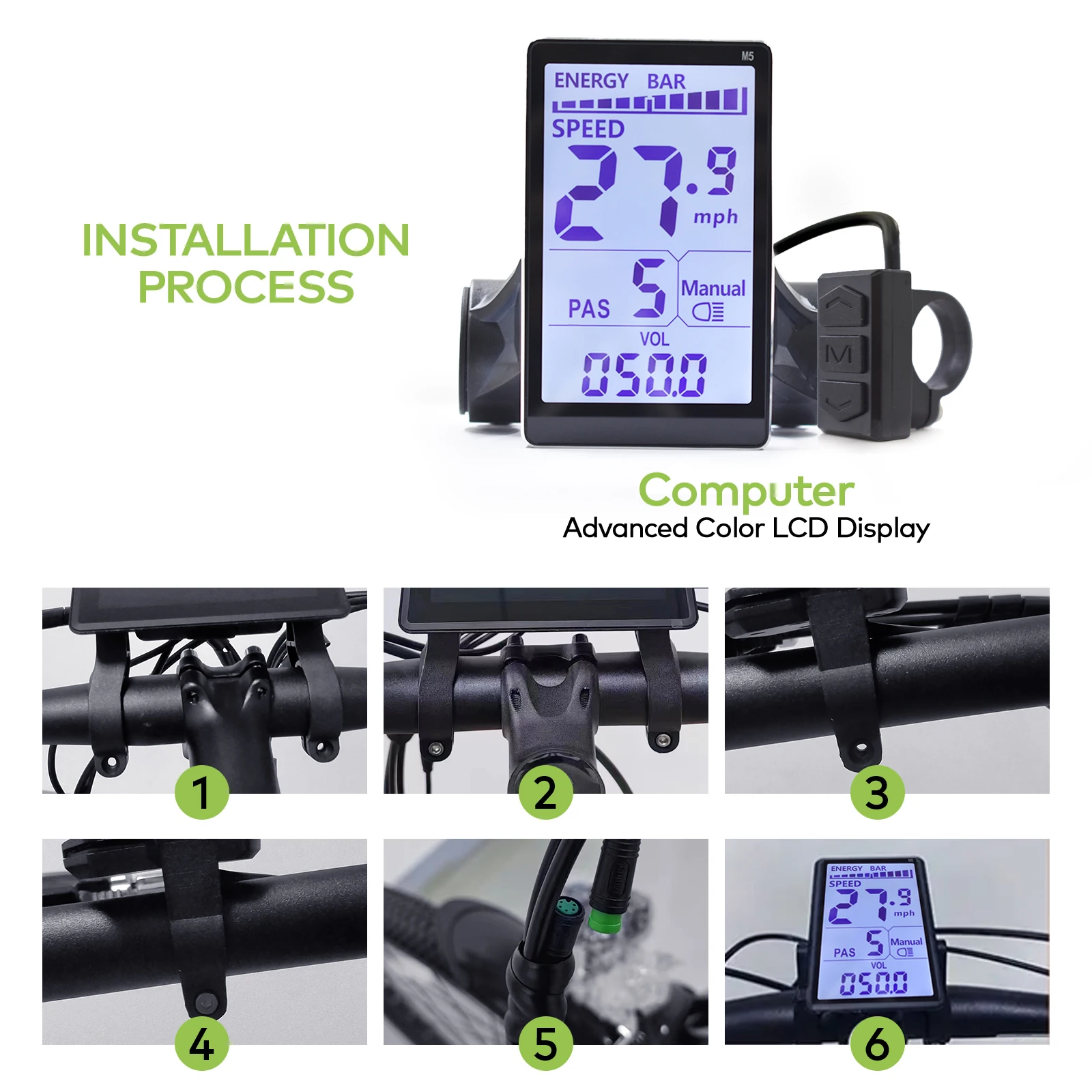 M5【UART2/N2】 Elektrisches Fahrrad-Display, E-Bike-Zubehör, 24 V/36 V/48 V/60 V, wasserdichter kabelgebundener Fahrradcomputer, Fahrradtacho – Detail 4