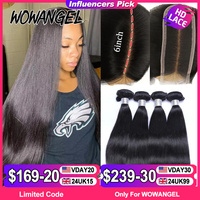 Wow Angel 2x6 HD Lace Closure with Bundles Human Hair Deep Parting Melt Skins 30 32inch Brazilian Straight Hair Extensions