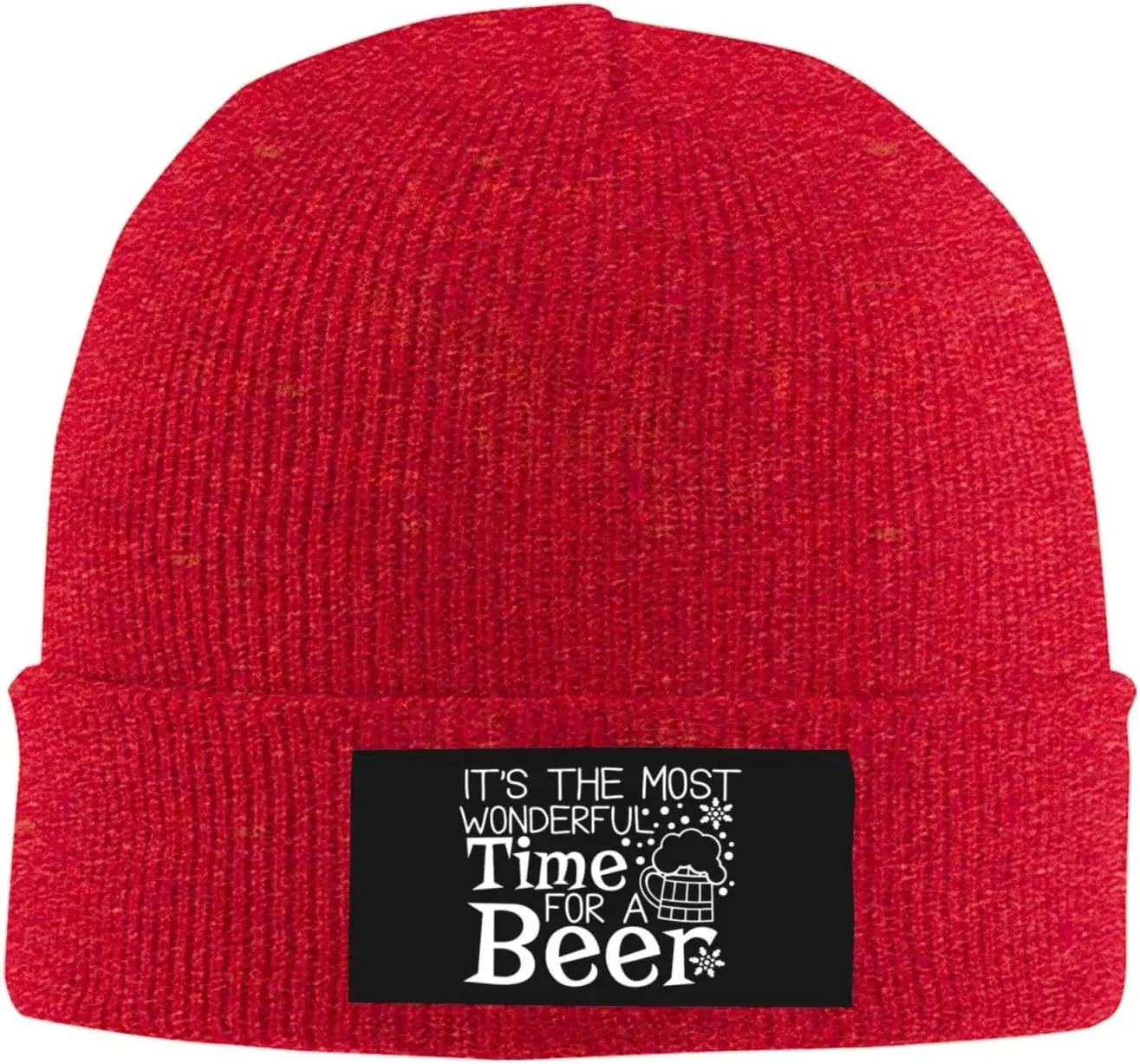 It's The Most Wonderful Time for A Beer Beanie  Men Women Black Winter Hat Warm Knit Cuffed Beanies