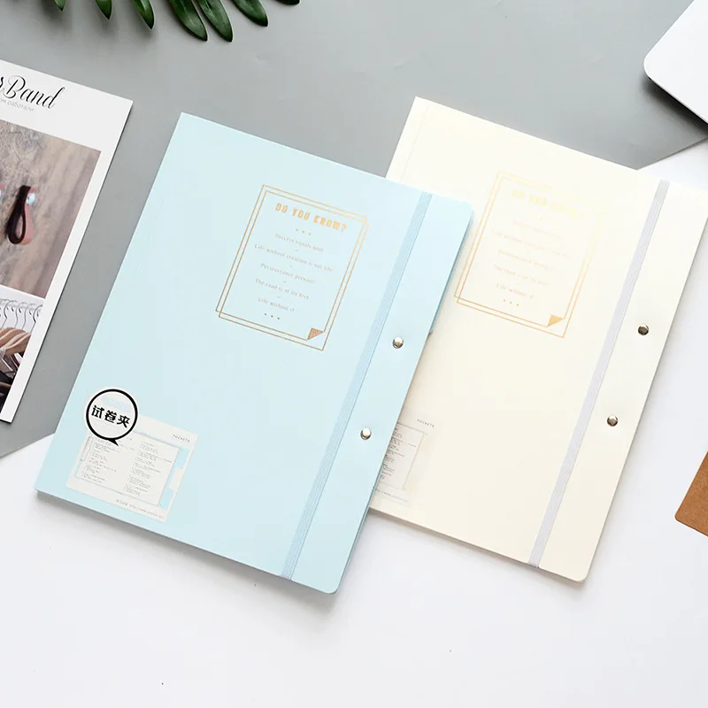 Creative 4 Color Stationery A4 PP File Folder Metal Paper Clip Student Clipboard Elastic Binding Expanding A3 Display Book Board