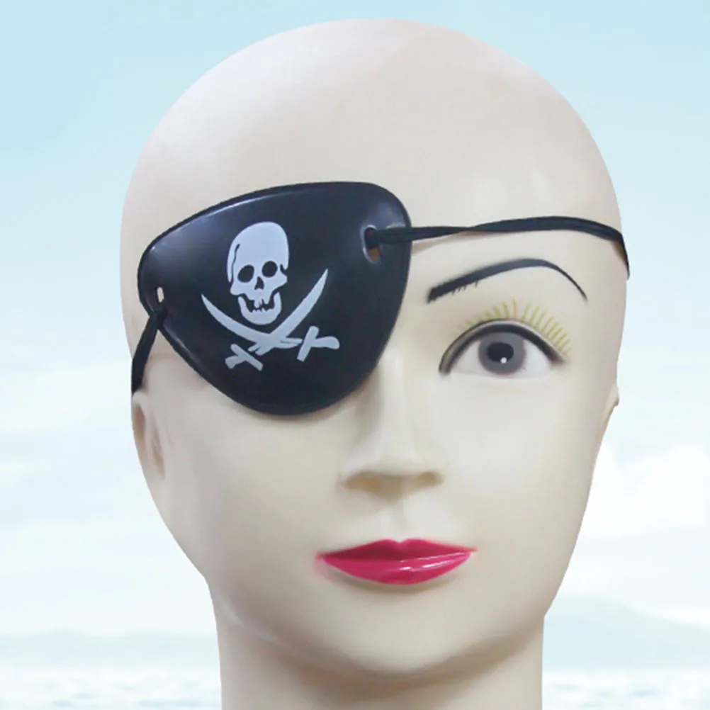 

4Pcs Black Pirate Eye Patch Elastic Strap Skull Patterns Halloween Costume Accessory Party Supplies for Kids Adults