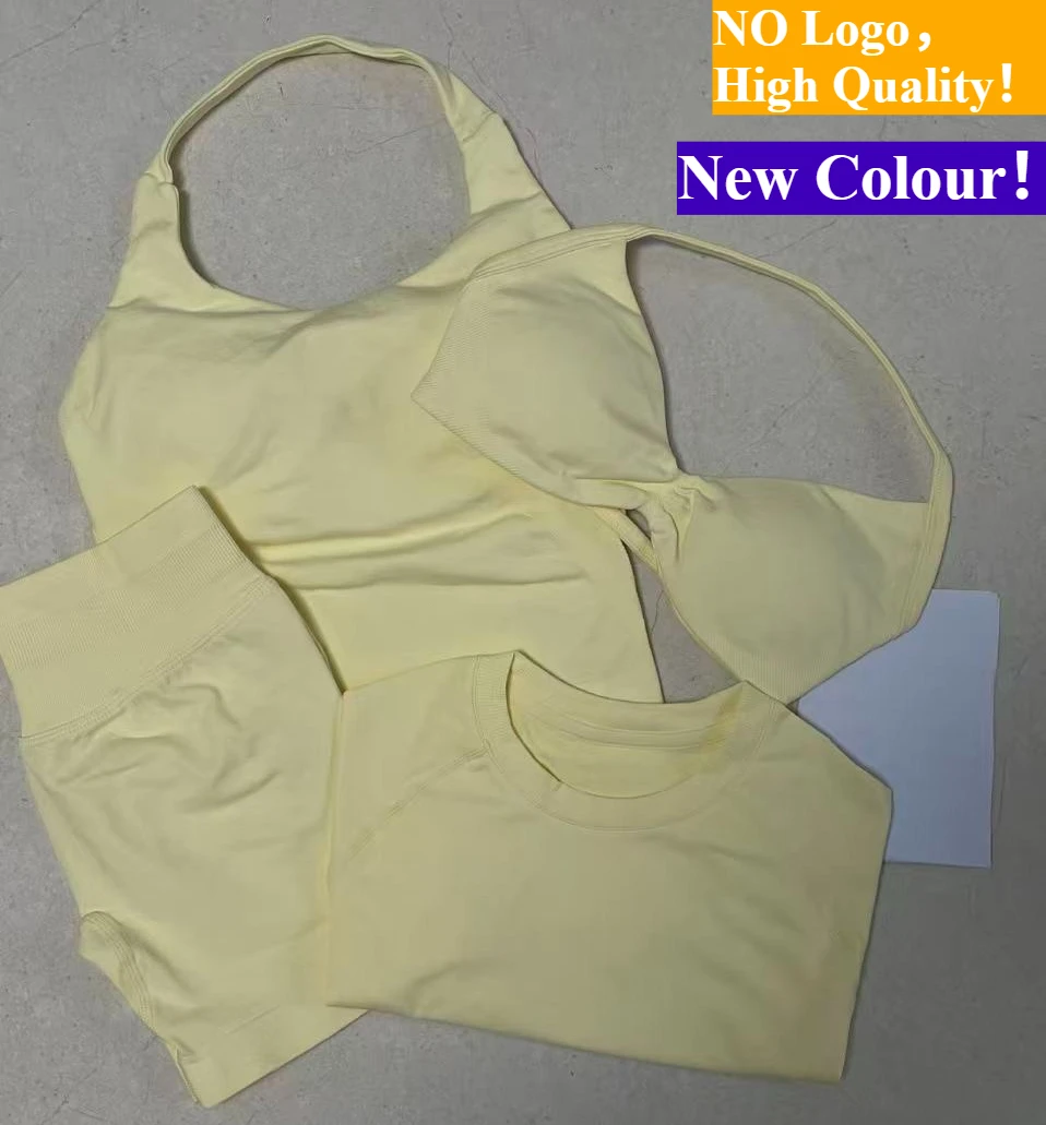 No Logo  New Colour yoga  running sports halter top fitness short sleeved round neck T-shirt  stretch hip lifting shorts set