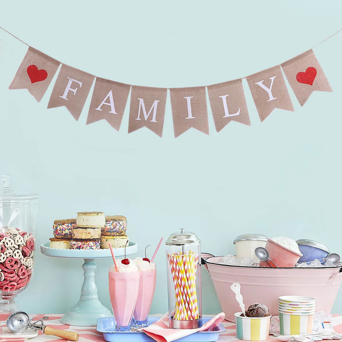 

25M FAMILY Decorations Family Banner Linen Swallowtail Banner Garland Party Home Strong Material Indoors Outdoors