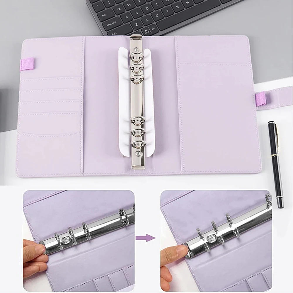 

A6 PU Leather Notebook Budget Binder Refillable 6 Ring Money Saving Loose Leaf Bag Cash EnvelopeS for Planner Personal Organizer