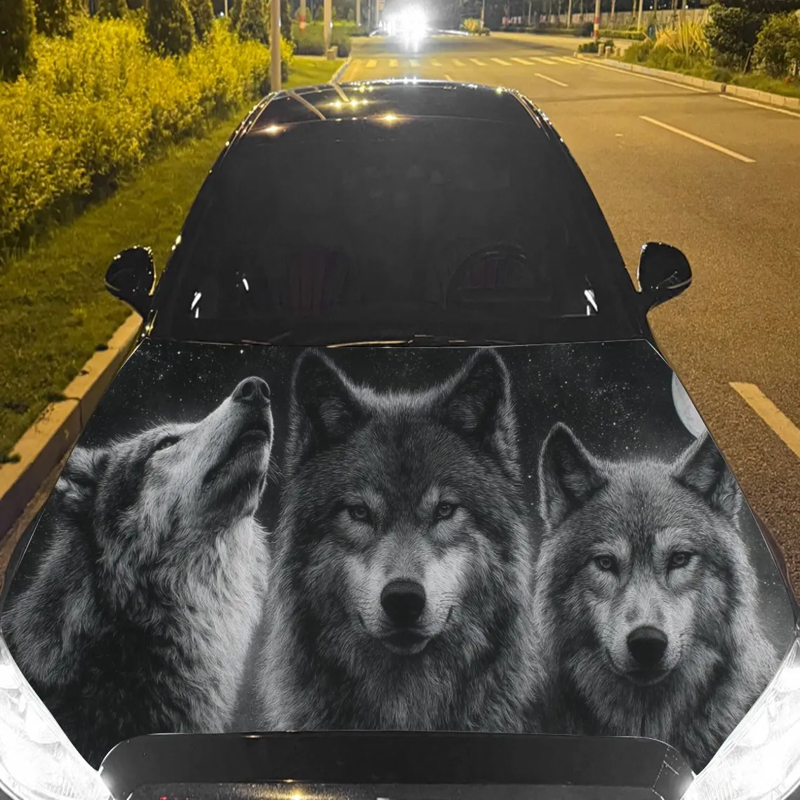 

Black and White Wolves and Starry Sky Car Hood Film, Car Exterior Scratch Resistant Decal, Beautifying Appearance, Trendy Gift f