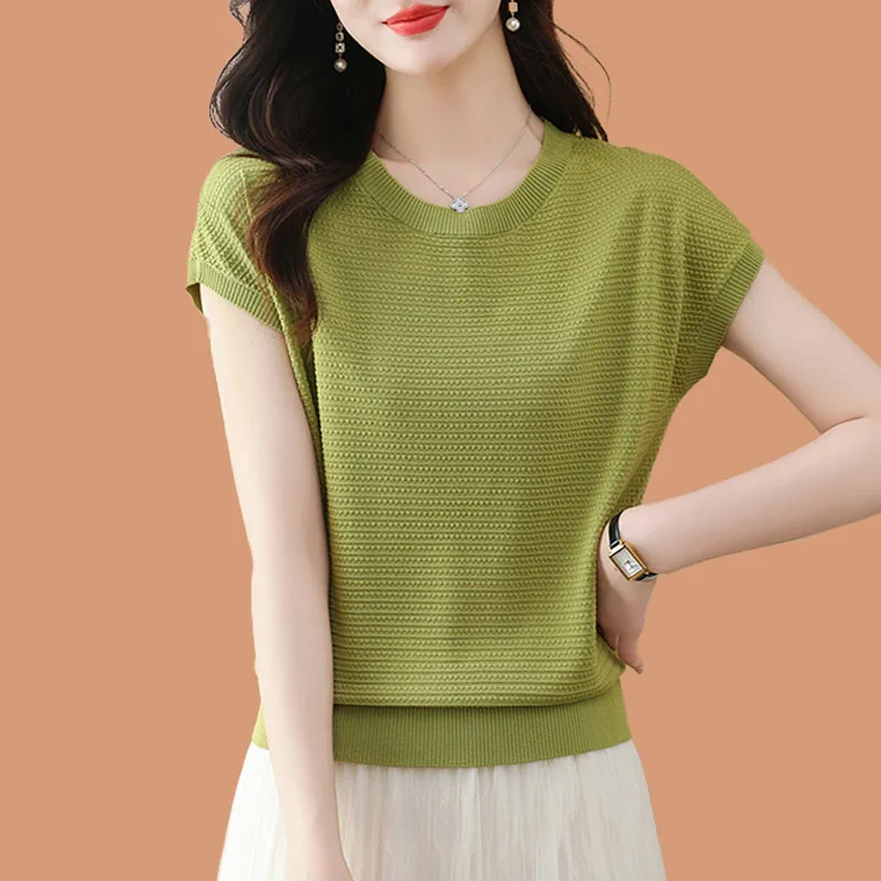 

Sueters De Mujer вязаный свитер с короткими рукавами и круглым вырезом, женские пуловеры, новый черный вязаный свитер, пуловер, женские топы, трикотаж Q2324