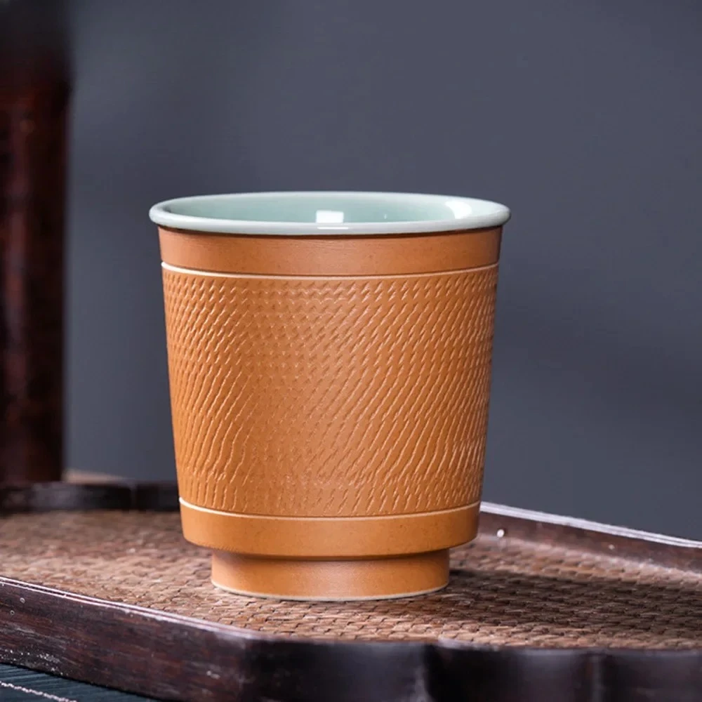 130ml Longquan Celadon Teacup Handmade Jumping Knife Double Glaze Master Cup Tasting Water Mug Coffee Mug Chazhan Kung Fu Taeset