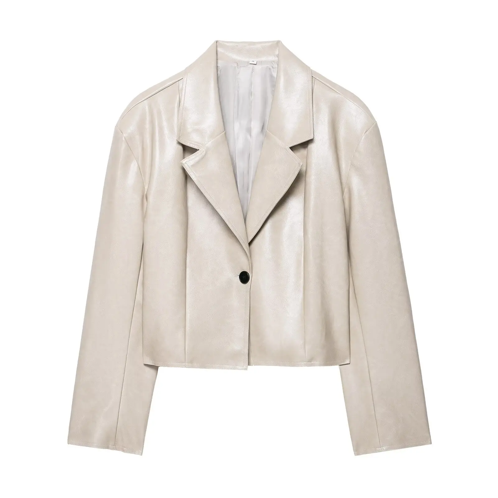 YJKDYK الخريف المرأة سترة جلدية Tunr أسفل طوق زر واحد تقسم معطف للإناث شارع العليا سيدة منفذها أبلى #3