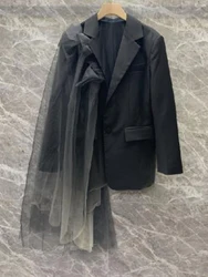 Traje elegante y sexy, chaqueta de malla tridimensional con borde de volantes, irregular, holgada, de tubo recto, nueva moda de primavera 2024