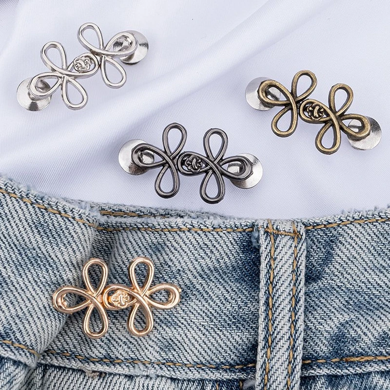 2Pcs Cute Four Leaf Clover Buckle Adjuster Waist Tightener Adjustable Waist Buckle Detachable Seamless Button For Pants Skirts