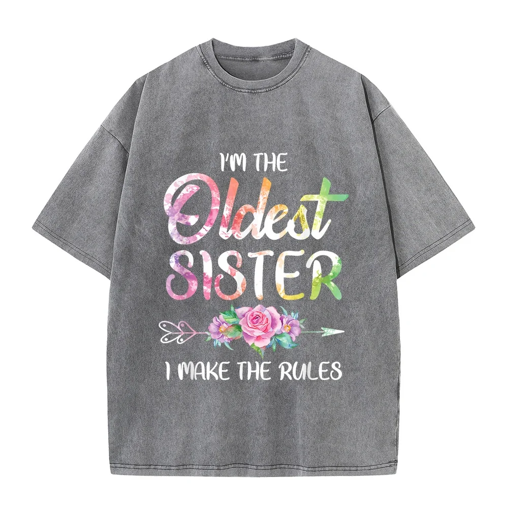 T Shirts For Man Oldest Sister Shirt I Make The Rules Funny Graphic Matching Sibling T-Shirt Винтажная Crew Neck Gift Tee Unisex