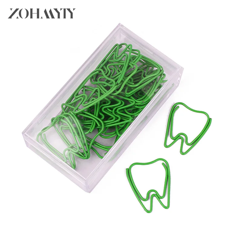 20pcs Creative Tooth Shape Paper Clips Note Metal Paperclip Binder Clips Dental Stationery Office Gift Supplies