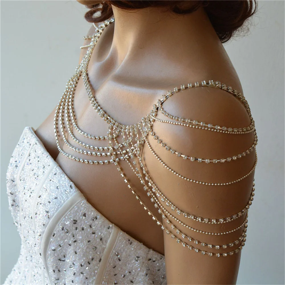 New Fashion Rhinestone Shoulder Chain Jewelry Luxury Wedding Party Crystal Body Shoulder Chain Bridal Jewelry Accessories