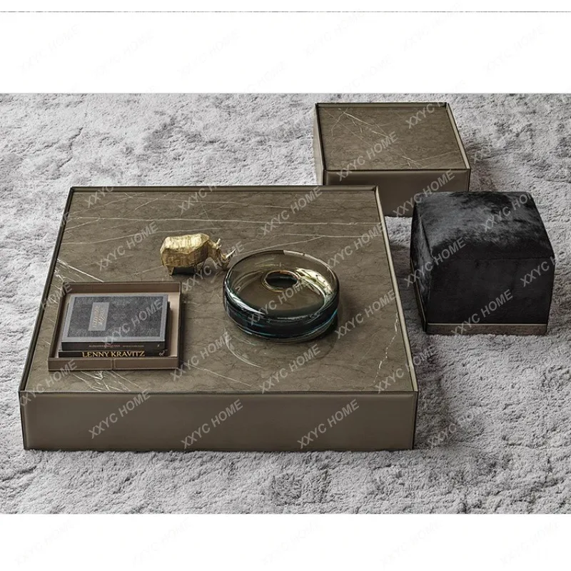 XX minimalist coffee table square marble surface light luxury modern high-end sense large apartment living room