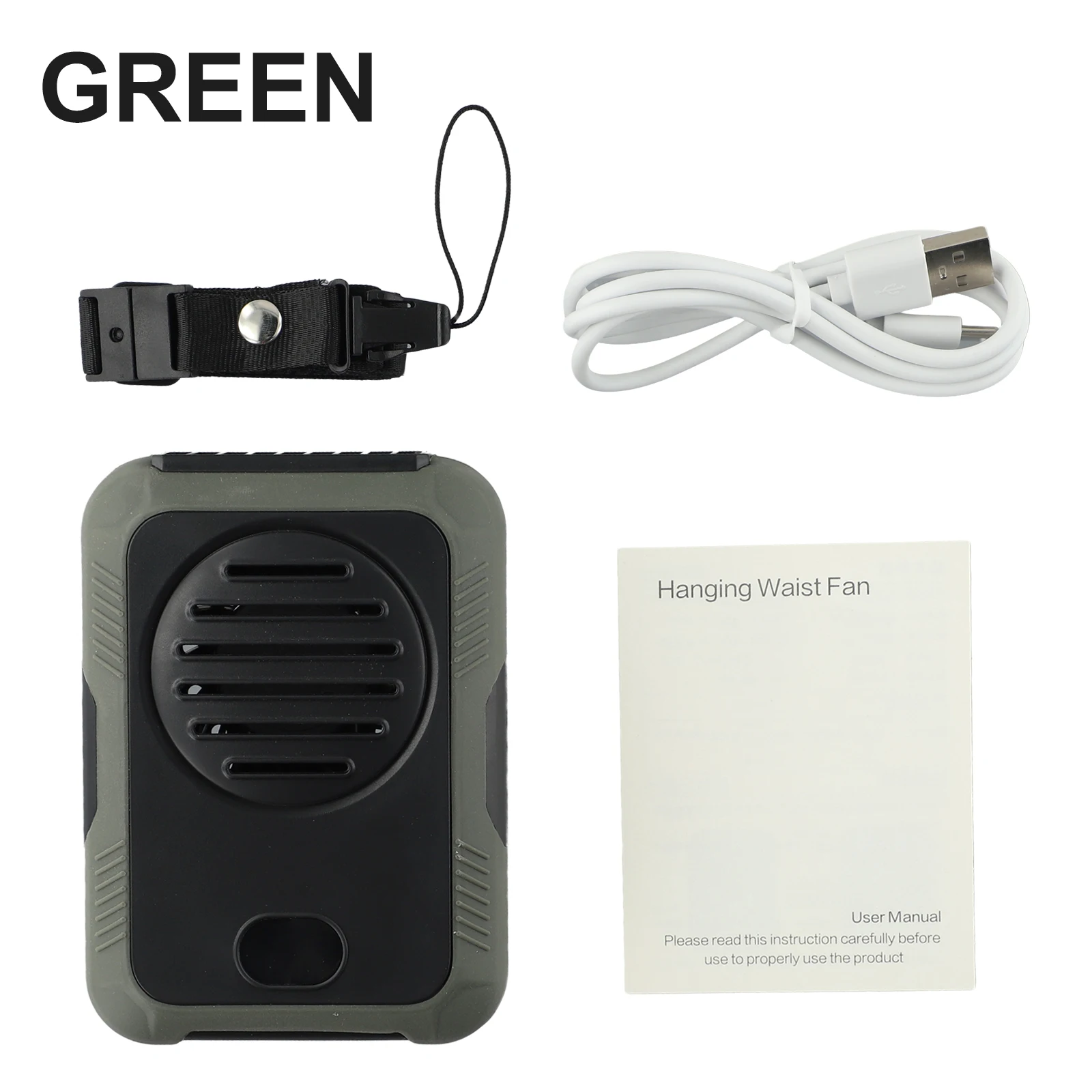 Portable Body Cooler Outdoor Summer Waist Clip Fan Working Cooling Tool 3 Speed ABS Hand-Free With Charging Cable