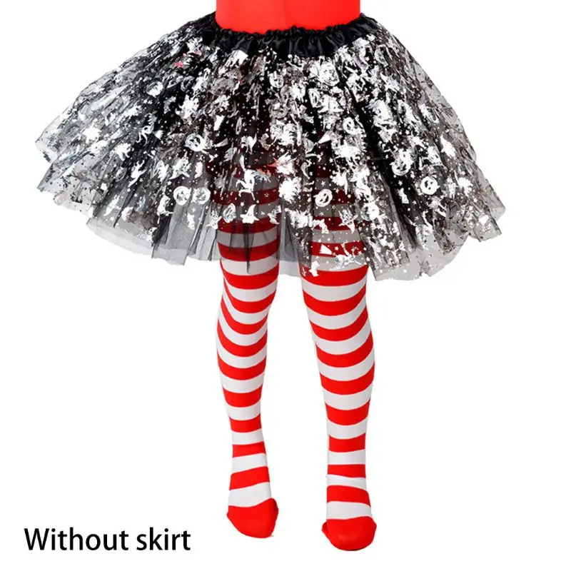 Kids Girls Halloween Full Length Tights Stockings Cartoon Spiderweb Skeleton Striped Pantyhose Cosplay Party Costume