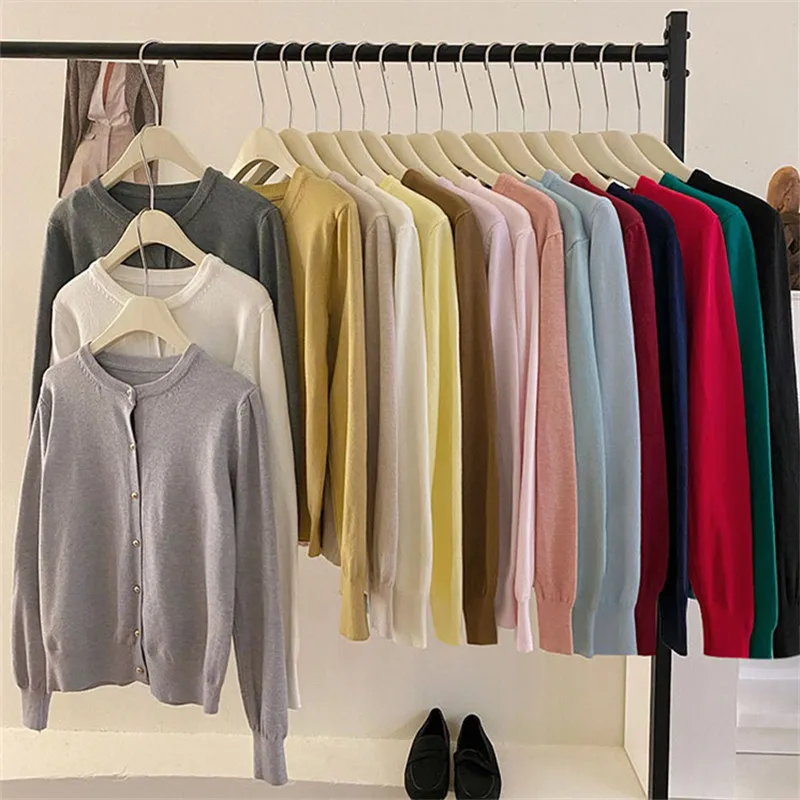 2025 Retro Single Breasted Female Casual Solid Long Sleeve Knitted Sweater Autumn Winter New Cardigan Women's Tops