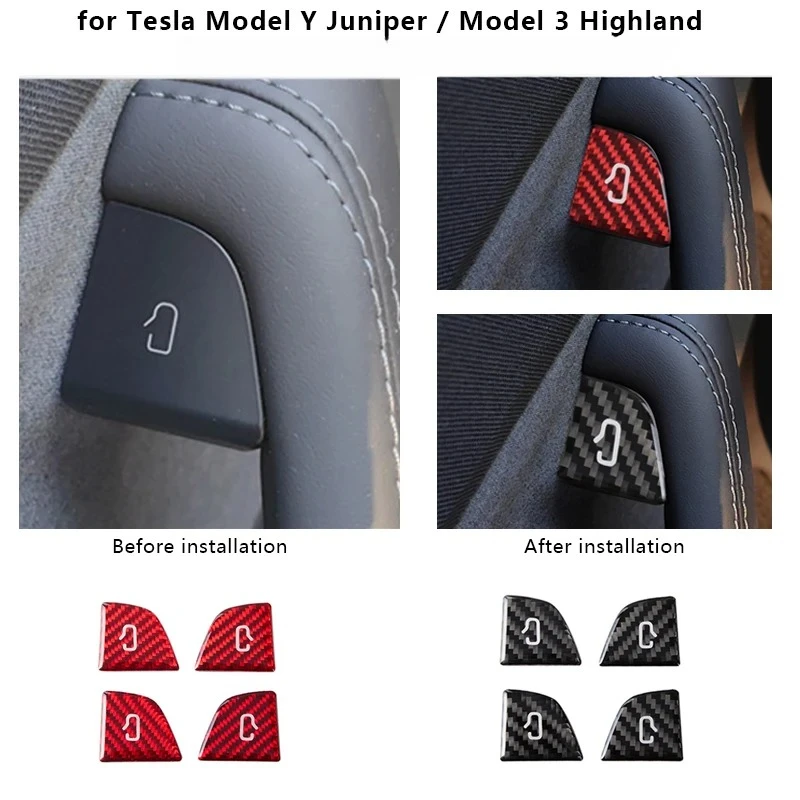 For Tesla Model 3 Y Juniper 2026 Carbon Fiber Pattern Door Switch Button Sticker Decor Trim Cover Interior Accessories