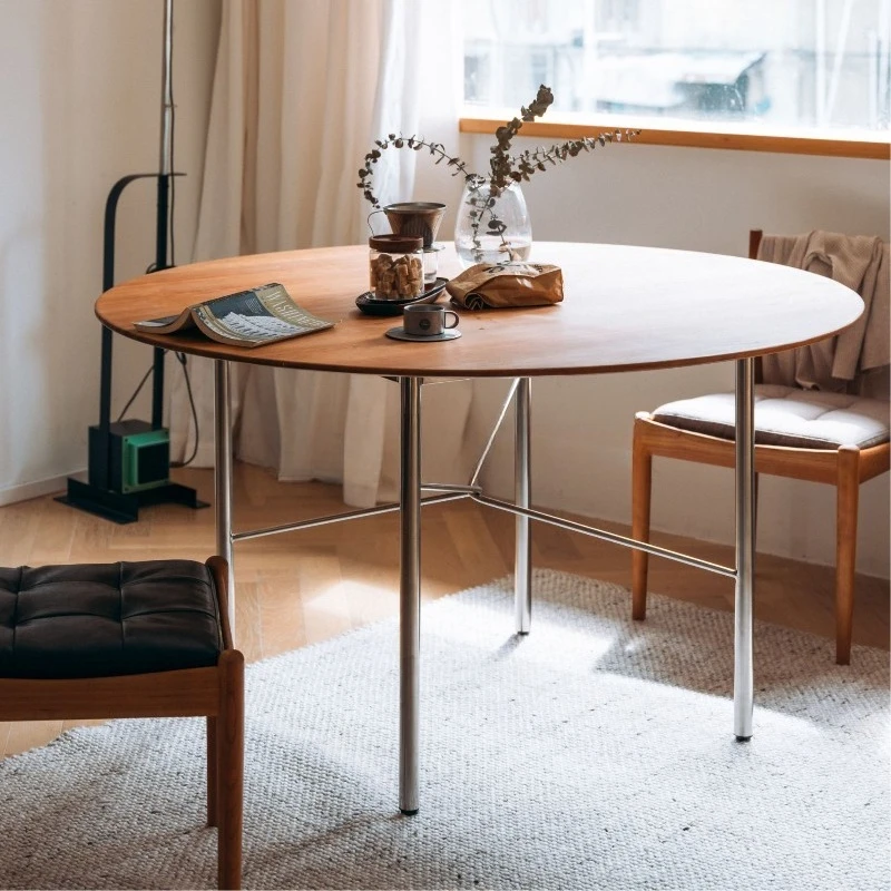 

Nordic Japanese modern simple dining room living room retro stainless steel round table household small apartment dining table