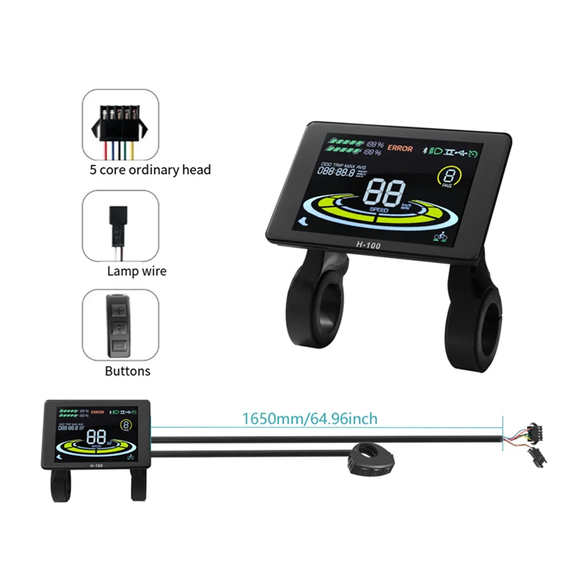 【Preço-gota!】 Display de bicicleta elétrica H-100 Controle de display LCD 24V - 72V Medidor de velocidade 5 pinos Velocímetro Conector SM