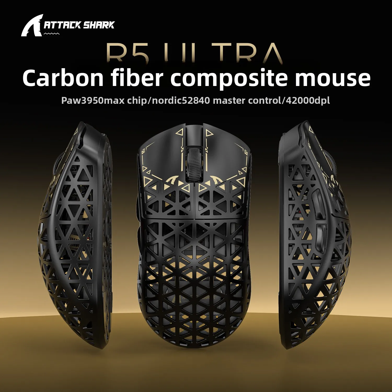 ماوس ألعاب لاسلكي ATTACK SHARK R5Ultra 8K من ألياف الكربون مع مستشعر 42000 نقطة في البوصة -PAW3950 MAX -39g خفيف الوزن للغاية لهاتف Win/Mac