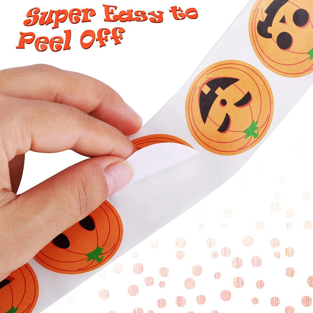50-500pcs DIY Decorative Labels Halloween Party Favors Supplies Round Halloween Label Sticker Cute Smile Pumpkin Seal Sticker image 4