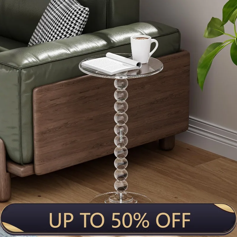 Acrylic Beaded Side Table Round Transparent Modern Simple Mesa Lateral Living Room Sofa End Table Minimalist Bedroom Home Decor