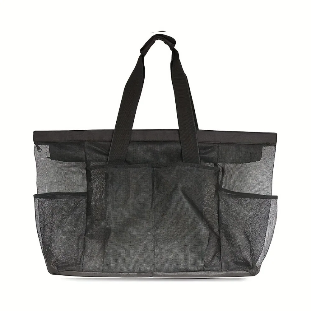 Large-Capacity Mesh Beach Handbag Drawstring Snaps Travel Wash Tote Bag Multi-purpose Quick Dry Portable Bath Storage Bag