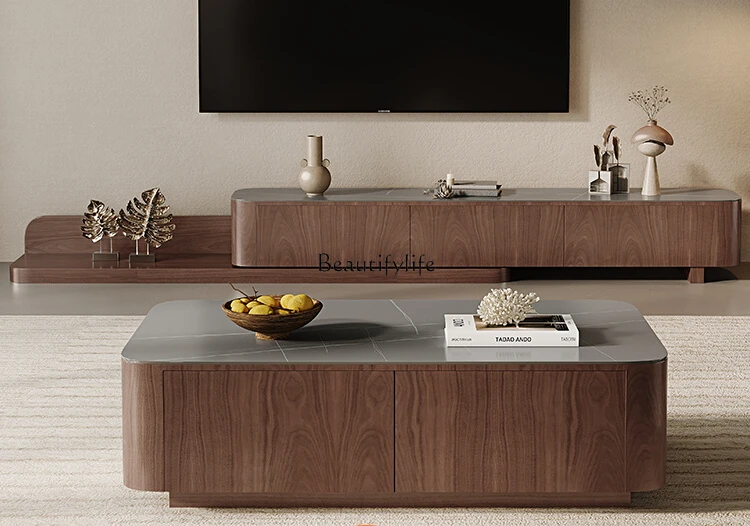 Solid wood coffee table TV cabinet modern simple telescopic medium and ancient style high-end