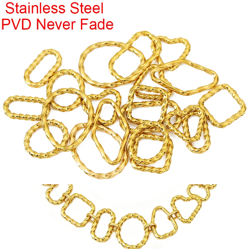 10 piezas de acero inoxidable, anillos de unión retorcidos cerrados, con forma de corazón y cuadrado, con PVD que no se desvanece, conectores de collar para fabricación de joyas