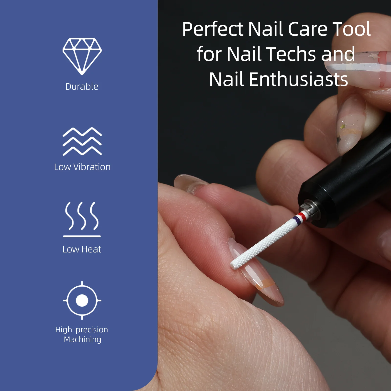 HYTOOS 2.2mm R Cut Long Flute Mini Barrel Nail Drill Bits White Composite Ceramic Pro E-file Bit for Cuticle Clean Gel Removal