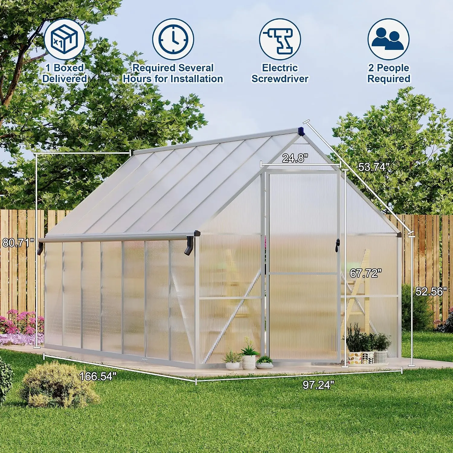 8'X14' Aluminum-Framed Polycarbonate Greenhouse, Heavy Duty Polycarbonate Greenhouse with Quick Setup Structure and, Customized