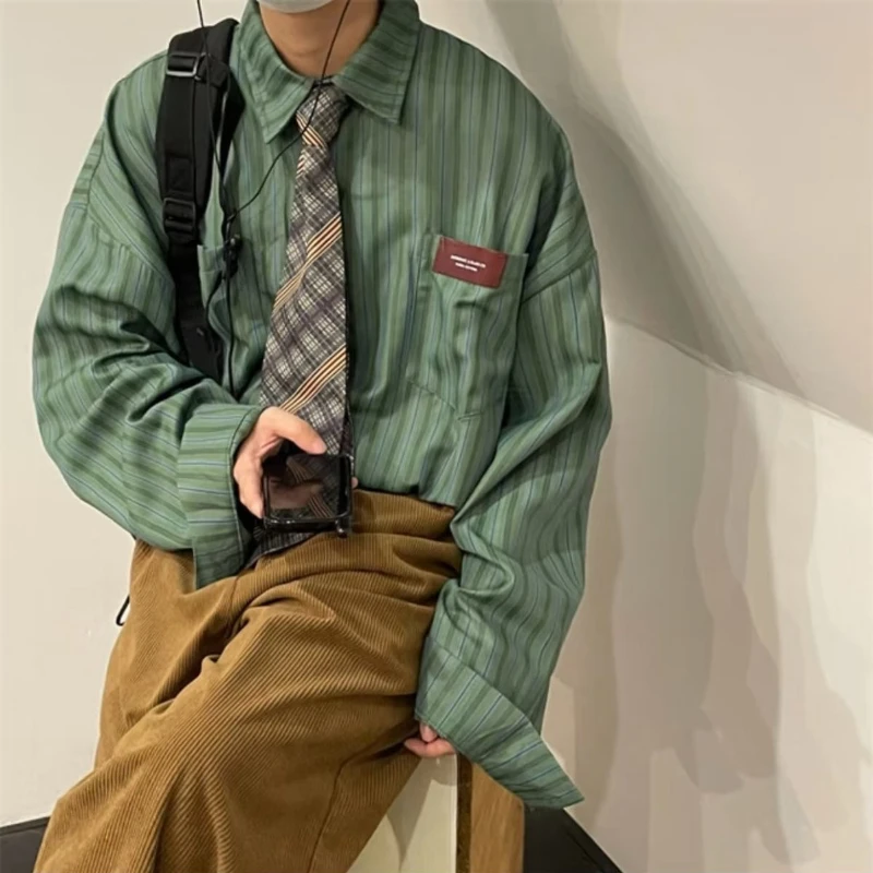 

Men Japanese Inspired Retro Striped Shirt Unisex Long Sleeve Oversized Top for Spring Autumn Casual Jacket Style