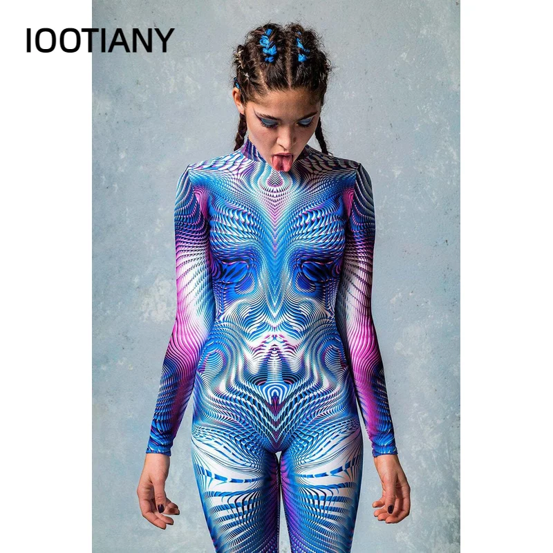 Ladies Snake Pattern Skeleton Rose Punk 3D Jumpsuit Catsuit Sexy Women Cosplay Costumes Zentai Female Halloween Party Bodysuit