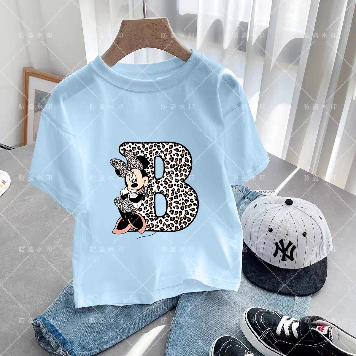 Minnie Letter A B C D Children T-shirt Kawaii Disney Clothes for Girls T Shirt Anime Cartoons Casual Kid Boy Short Sleeve Tops