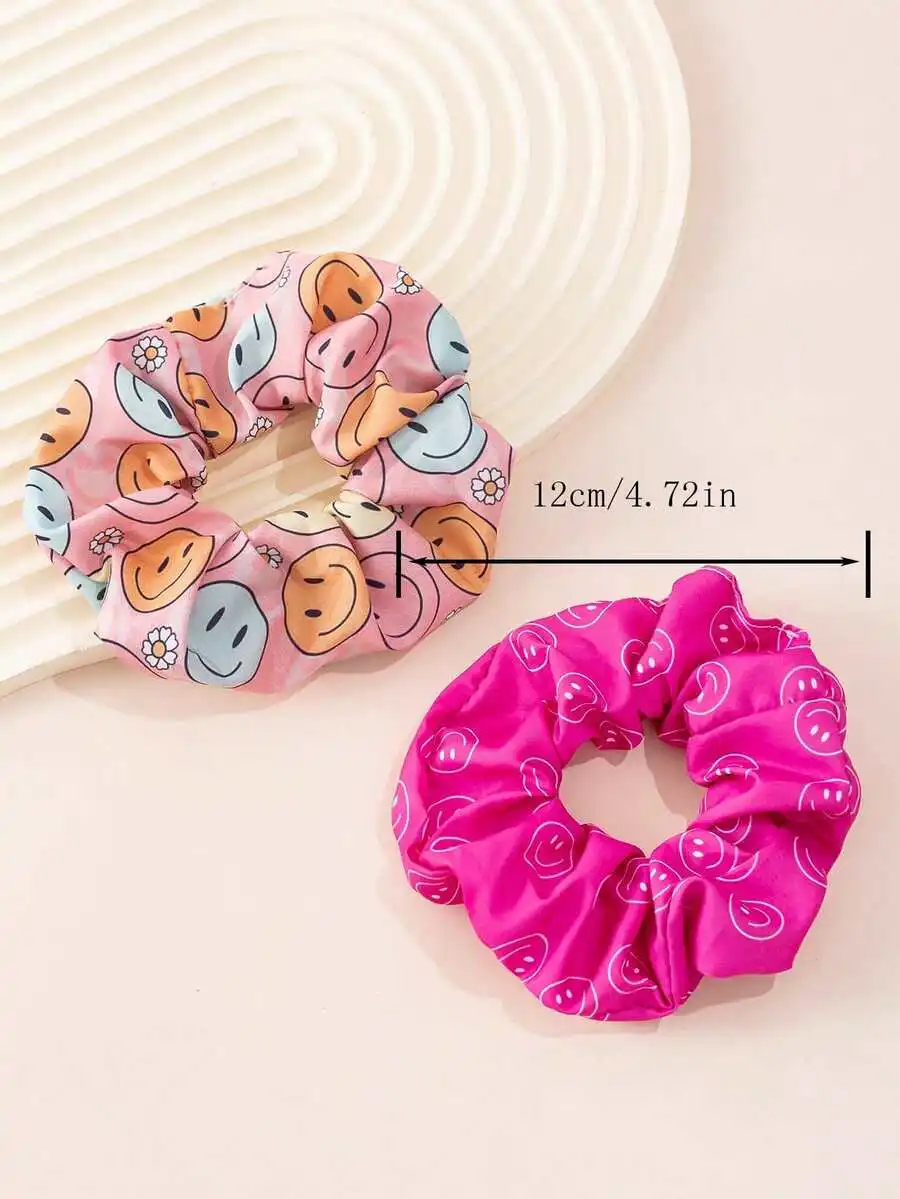 

6pcs Fuchsia Smiling Face Hair Scrunchies Colorful Spiral Elastic Hair Bands For Women