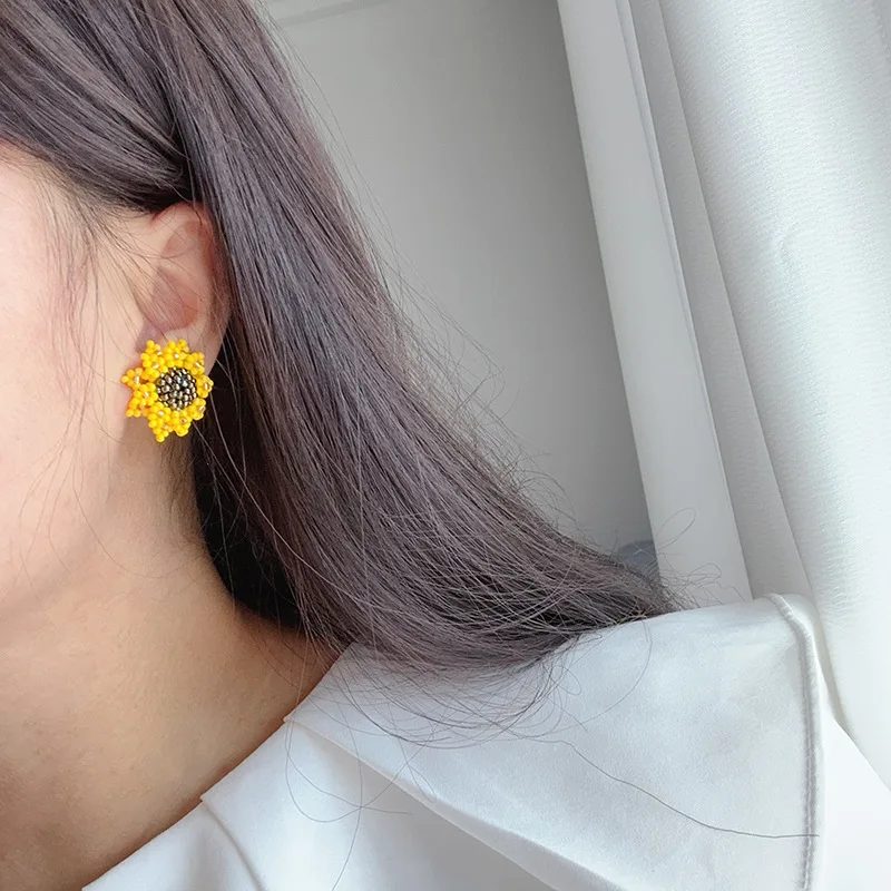 Handmade Beaded Sunflower Earrings