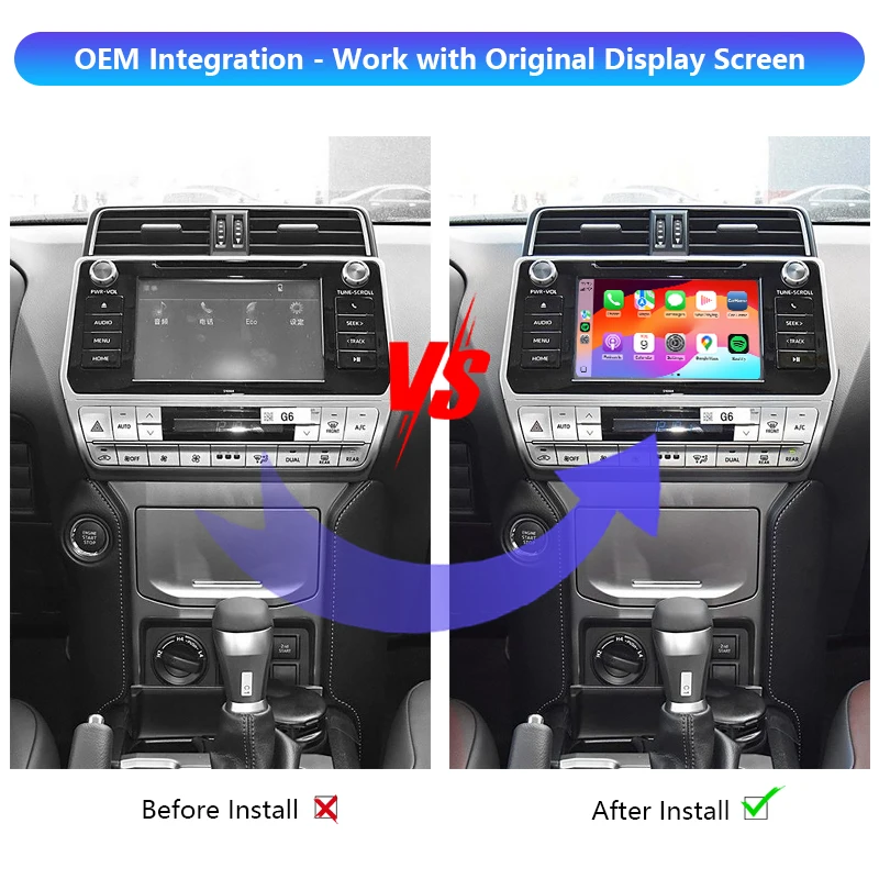 Prado LC150 Upgrade Wireless CarPlay Android Auto Multimedia Decoder Module Interface Kit Prado LC150