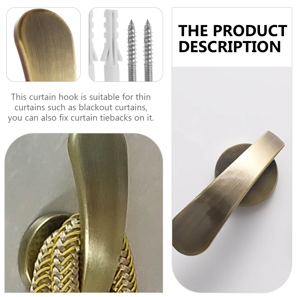 

2pcs Curtain Hook Drapery Holdback Hooks for Curtains Wall Mount Zinc Alloy Corrosion Resistant Easy Install