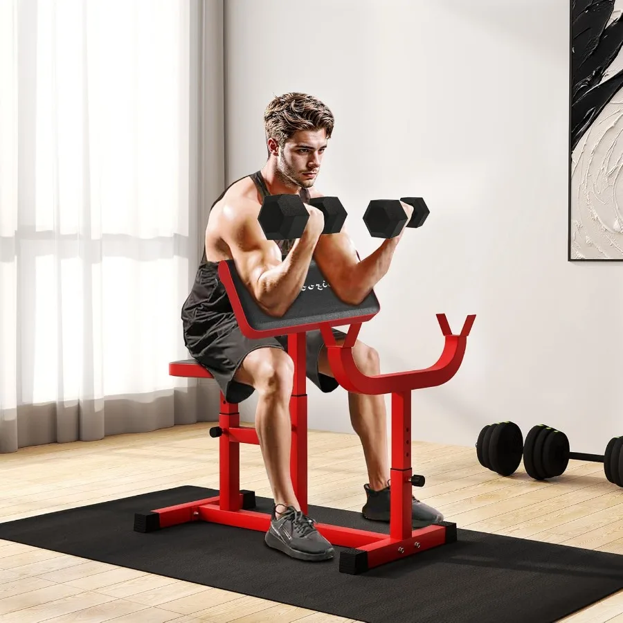 Adjustable Preacher Curl Bench with Brabell Rack for Strength Training: Seated Arm Isolated Barbell and Dumbbell Bicep Station