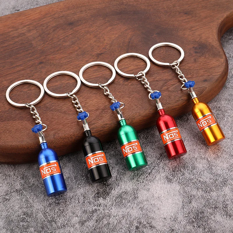 Fashion Mini Car Turbo NOS Keychain Nitrogen Bottle Metal Key Ring Storage Stylish Car Motorcycle Interior