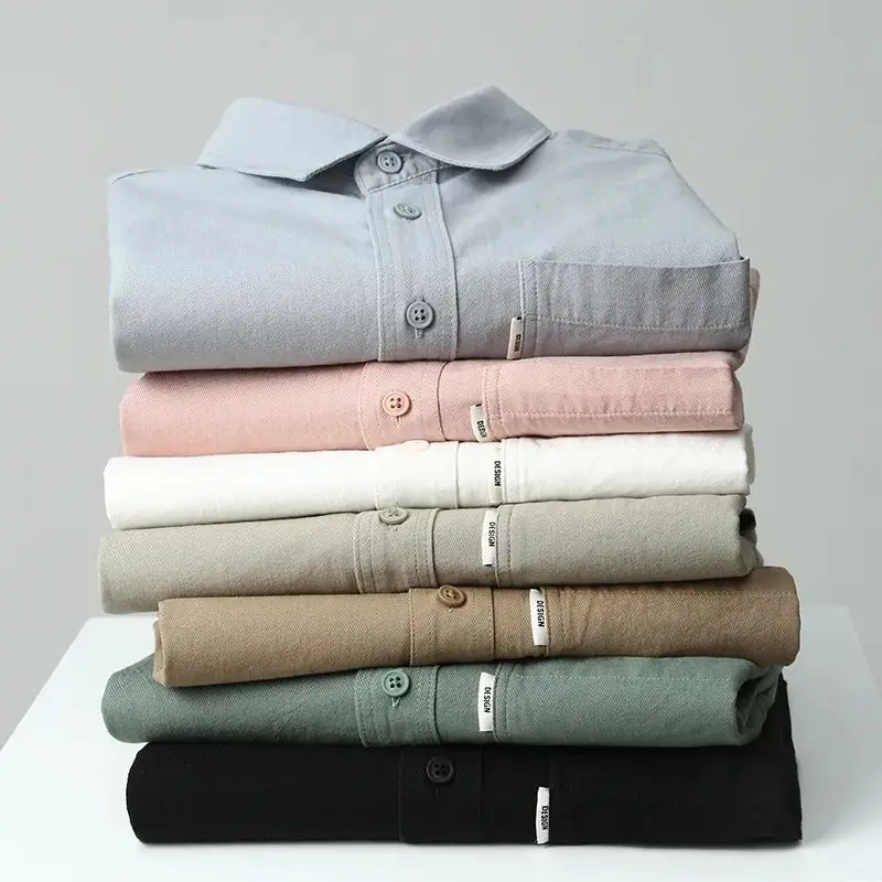 

Agel Versatile Men's Cotton Plaid Long Sve irt Simple Color Scheme Autumn New Arrival Casual Stand Fit arp Collar