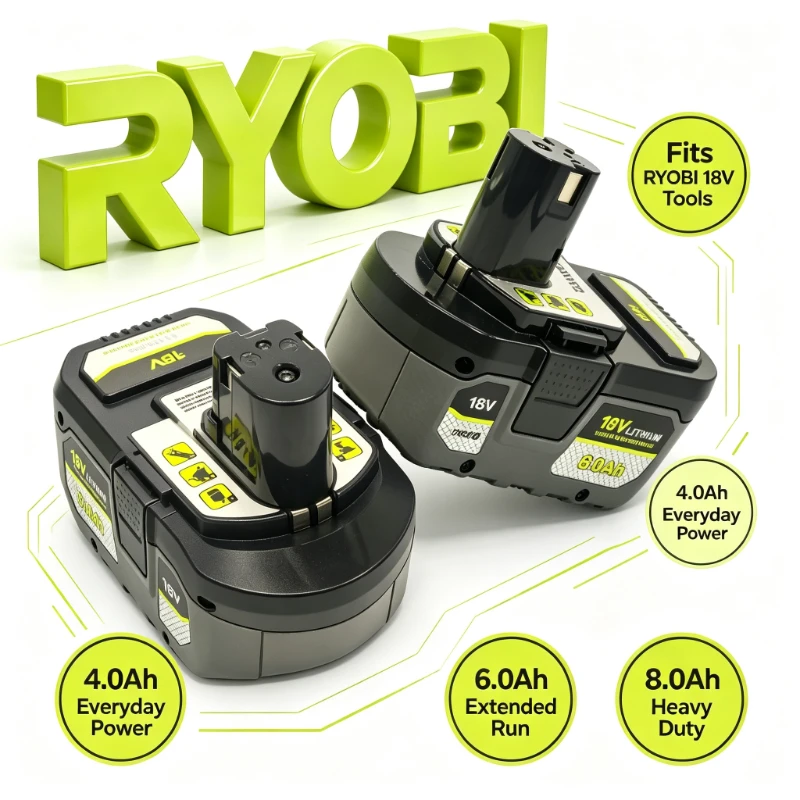 100% Original RYOBI 18V One+ P108 Li-ion Battery, Long-lasting Rechargeable Li-ion Battery for P104 P107 RB18L50 Power Tools