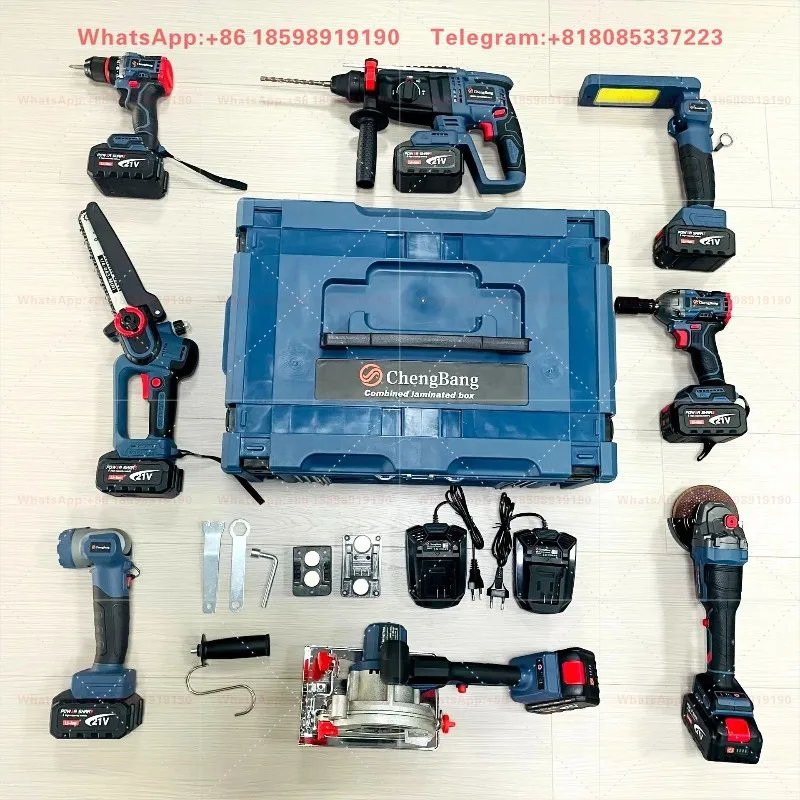 8pcs 21V Battery Power Tool Kits Electric Hammer Drill Brushless Angle Grinder Cordless Wrench Portable Saw Combination Tool Set