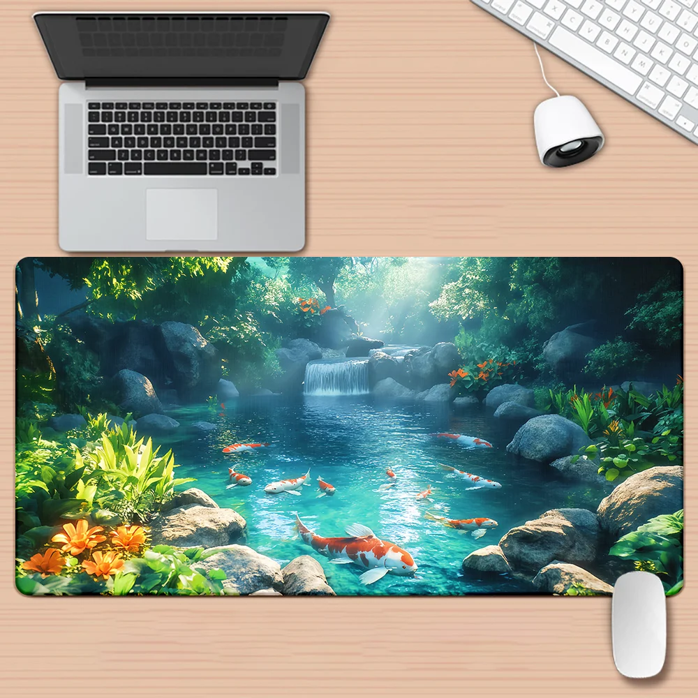 

1pc Pond Goldfish HD Printed Rubber Pad, XXL, Multi Functional, for Desk, Office Computer PC Gamer, with Keyboard Gaming Mouse M