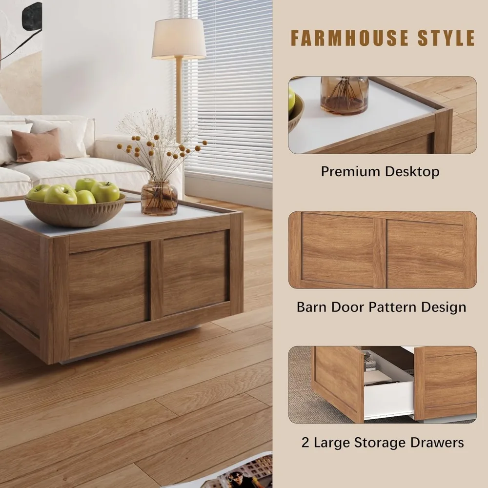 Coffee Table with 2 Storage Drawers for Living Room Square Center Middle Tables Modern Cocktail Table